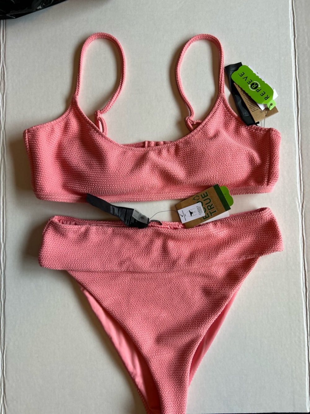 Volcom Pink Textured Bikini Set Size Top XL Bottom L - Picture 2 of 7